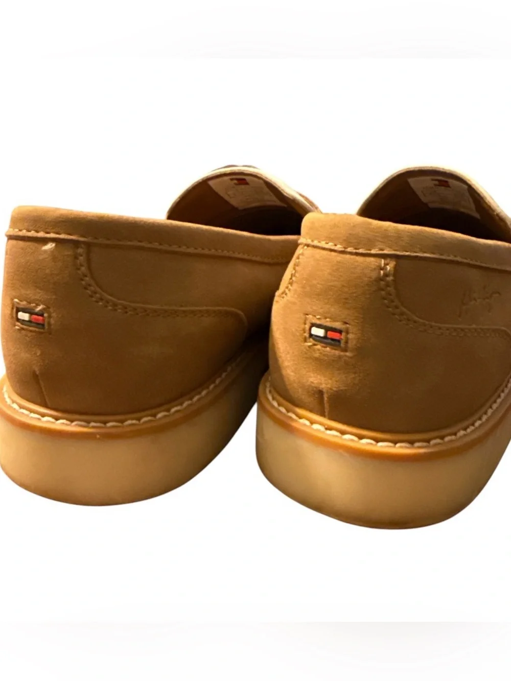 Tommy Hilfiger Sector Two-Tone Suede Penny Loafers - Tan & Cream Sz 9.5